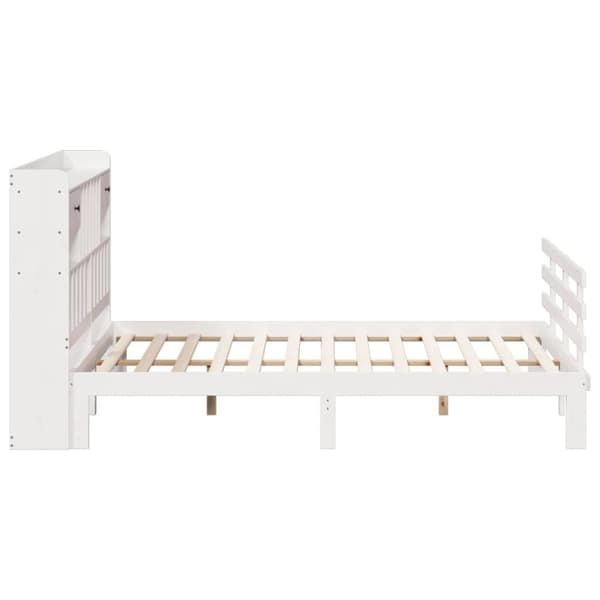 vidaXL Säng med bokhylla utan madrass vit 180x200cm massiv furu