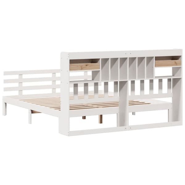 vidaXL Säng med bokhylla utan madrass vit 180x200cm massiv furu