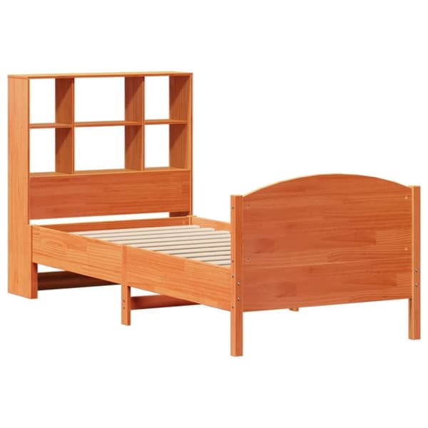 vidaXL Seng med bokhylle uten madrass voksbrun 90x200 cm heltre furu