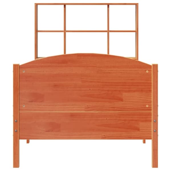 vidaXL Seng med bokhylle uten madrass voksbrun 90x200 cm heltre furu