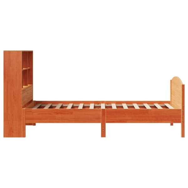 vidaXL Seng med bokhylle uten madrass voksbrun 90x200 cm heltre furu