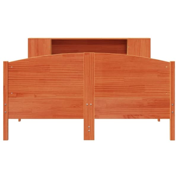 vidaXL Seng med bokhylle uten madrass voksbrun 135x190 cm heltre furu