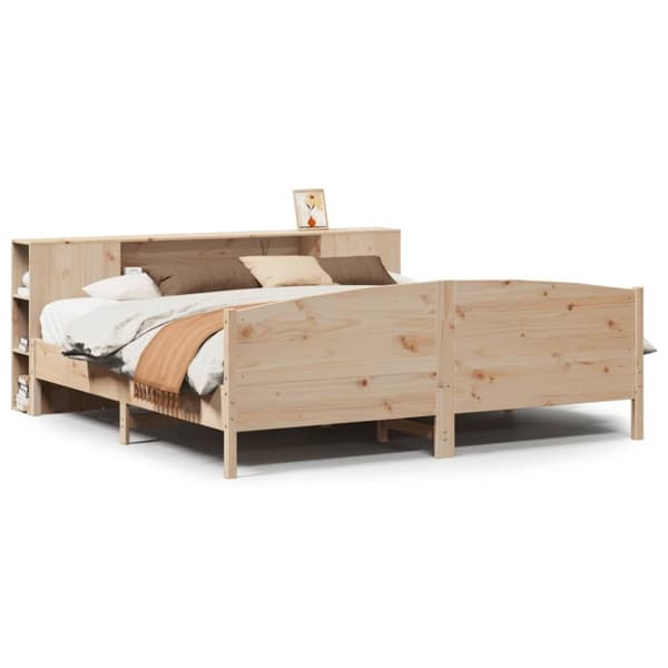 vidaXL Säng med bokhylla utan madrass 200x200cm massiv furu