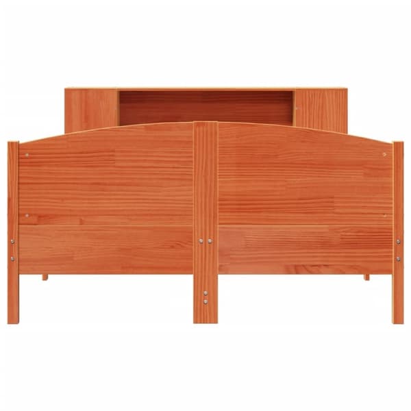 vidaXL Seng med bokhylle uten madrass voksbrun 160x200 cm heltre furu