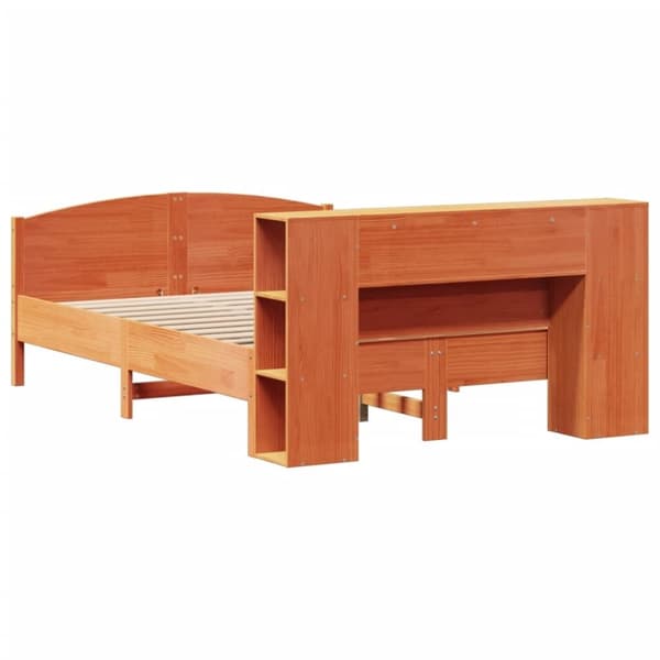 vidaXL Seng med bokhylle uten madrass voksbrun 160x200 cm heltre furu