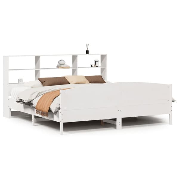vidaXL Seng med bokhylle uten madrass hvit 200x200 cm heltre furu