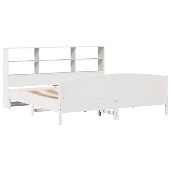 vidaXL Seng med bokhylle uten madrass hvit 200x200 cm heltre furu