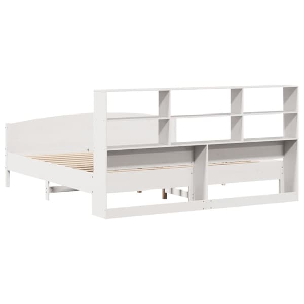 vidaXL Seng med bokhylle uten madrass hvit 200x200 cm heltre furu