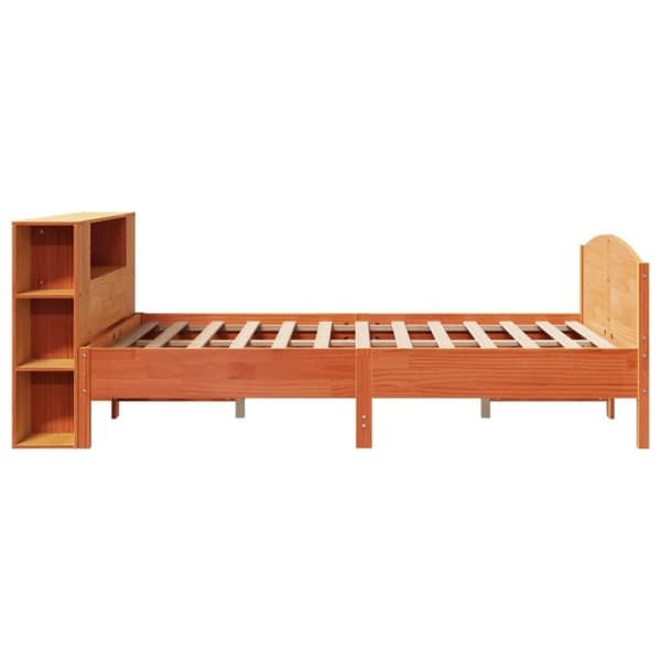 vidaXL Seng med bokhylle uten madrass voksbrun 140x200 cm heltre furu