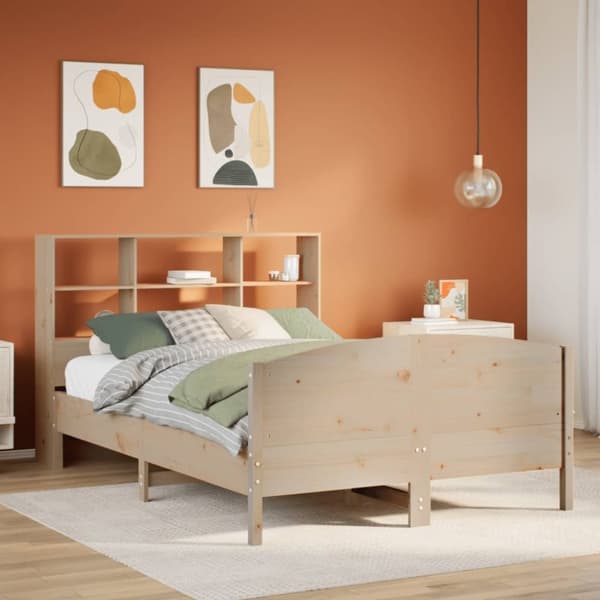 vidaXL Sänky kirjahyllyllä ilman patjaa 135x190 cm täysi mänty