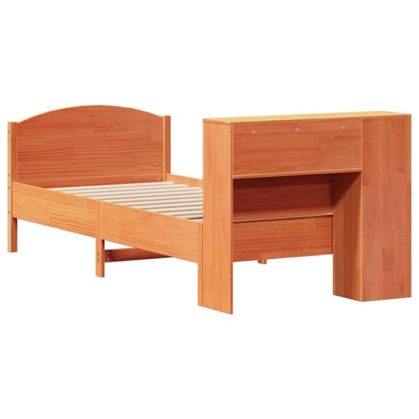 vidaXL Sänky/kirjahylly ilman patjaa vahanruskea 75x190 cm täysi mänty