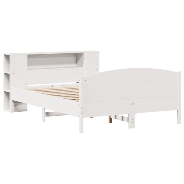 vidaXL Seng med bokhylle uten madrass hvit 150x200 cm heltre furu