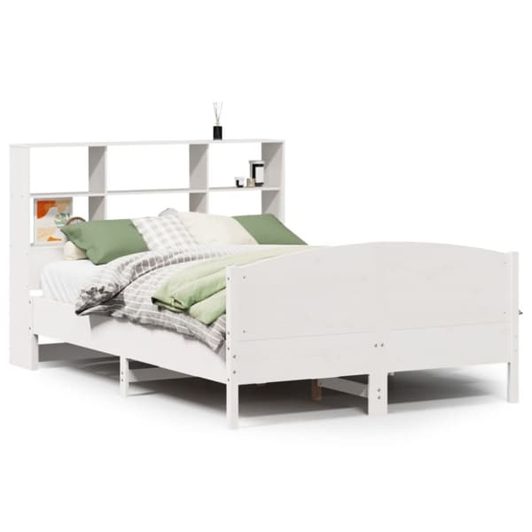vidaXL Seng med bokhylle uten madrass hvit 140x190 cm heltre furu