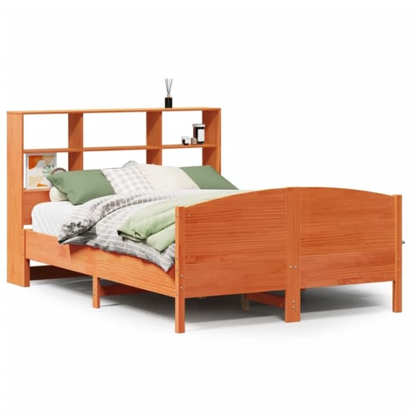vidaXL Seng med bokhylle uten madrass voksbrun 120x190 cm heltre furu