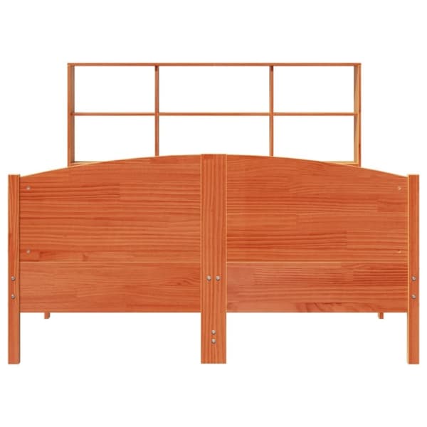 vidaXL Säng med bokhylla utan madrass vaxbrun 135x190cm massiv furu