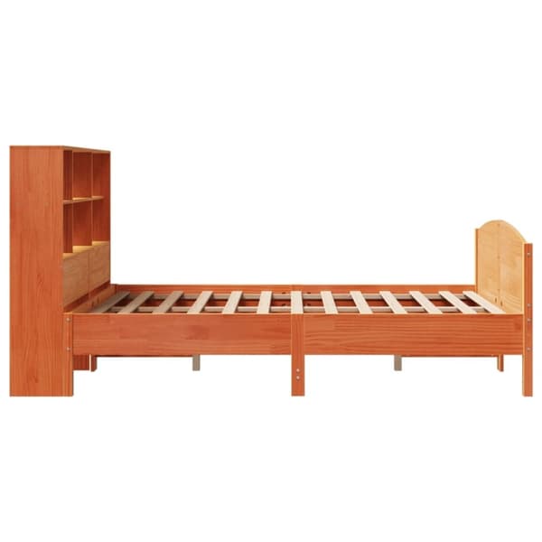 vidaXL Säng med bokhylla utan madrass vaxbrun 135x190cm massiv furu