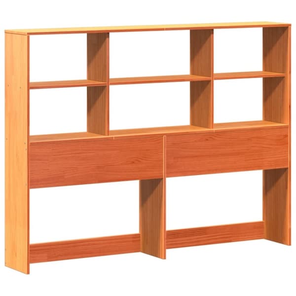 vidaXL Säng med bokhylla utan madrass vaxbrun 135x190cm massiv furu
