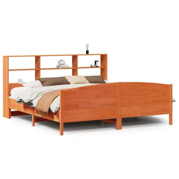 vidaXL Seng med bokhylle uten madrass voksbrun 200x200 cm heltre furu
