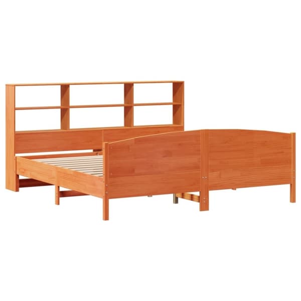 vidaXL Seng med bokhylle uten madrass voksbrun 200x200 cm heltre furu