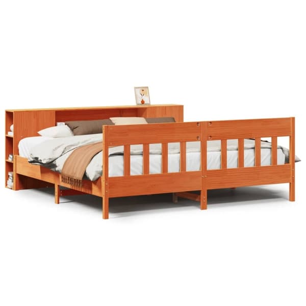 vidaXL Seng med bokhylle uten madrass voksbrun 180x200 cm heltre furu