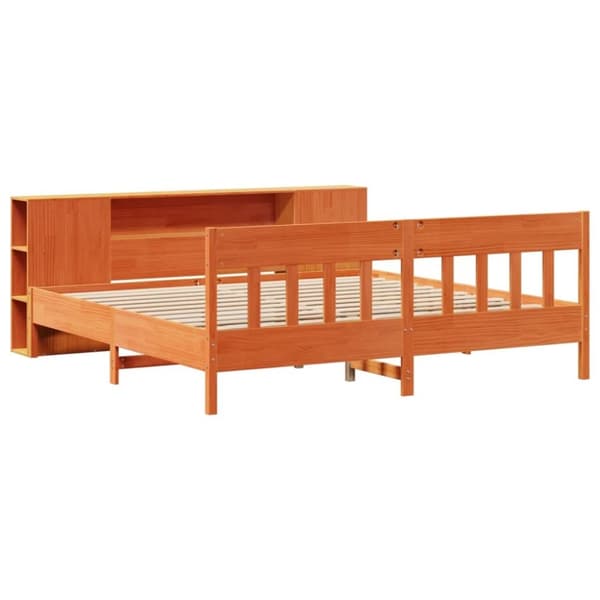 vidaXL Seng med bokhylle uten madrass voksbrun 180x200 cm heltre furu