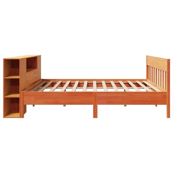 vidaXL Seng med bokhylle uten madrass voksbrun 180x200 cm heltre furu