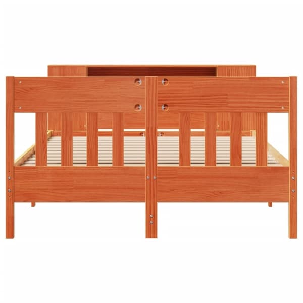 vidaXL Seng med bokhylle uten madrass voksbrun 120x190 cm heltre furu