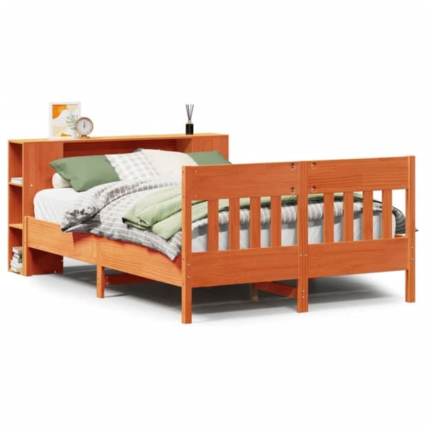 vidaXL Seng med bokhylle uten madrass voksbrun 120x190 cm heltre furu