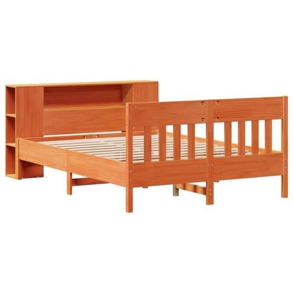 vidaXL Seng med bokhylle uten madrass voksbrun 160x200 cm heltre furu