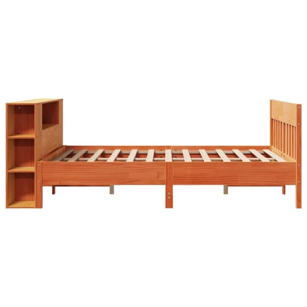 vidaXL Seng med bokhylle uten madrass voksbrun 160x200 cm heltre furu