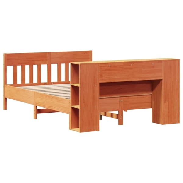 vidaXL Seng med bokhylle uten madrass voksbrun 160x200 cm heltre furu