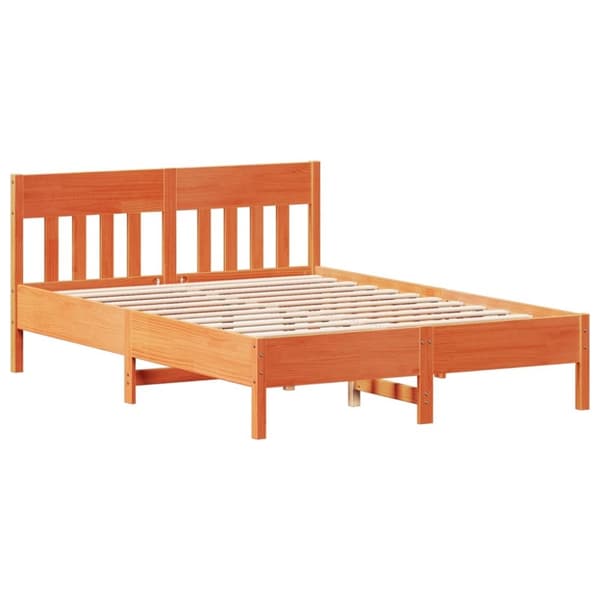 vidaXL Seng med bokhylle uten madrass voksbrun 160x200 cm heltre furu