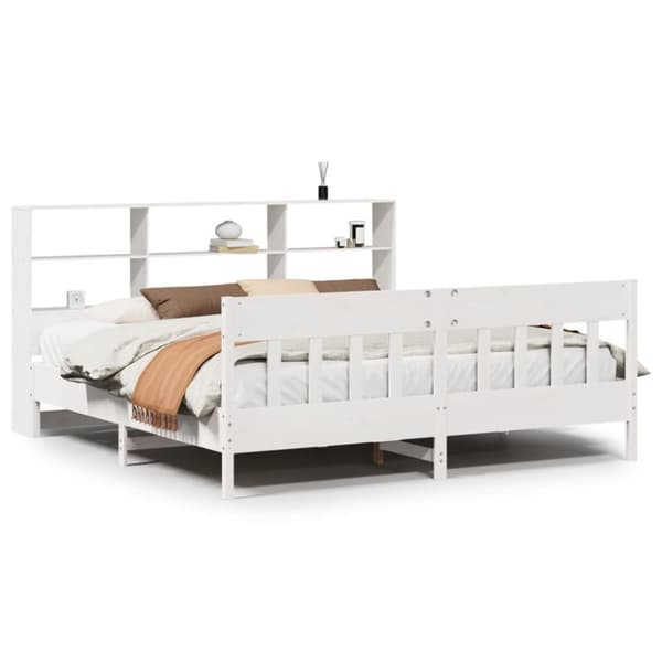 vidaXL Sengeramme med madrass hvit 200x200 cm heltre furu