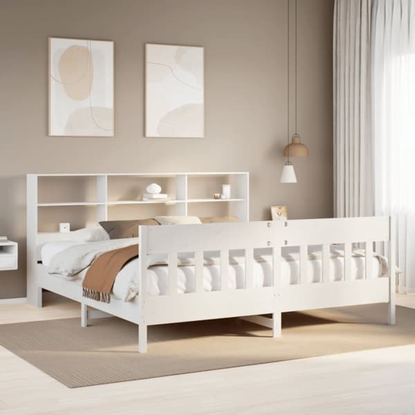 vidaXL Sengeramme med madrass hvit 200x200 cm heltre furu
