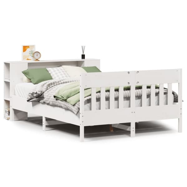 vidaXL Seng med bokhylle uten madrass hvit 150x200 cm heltre furu