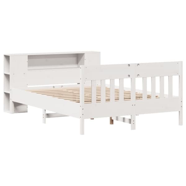 vidaXL Seng med bokhylle uten madrass hvit 150x200 cm heltre furu