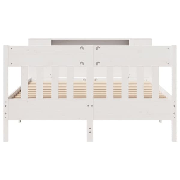 vidaXL Seng med bokhylle uten madrass hvit 150x200 cm heltre furu