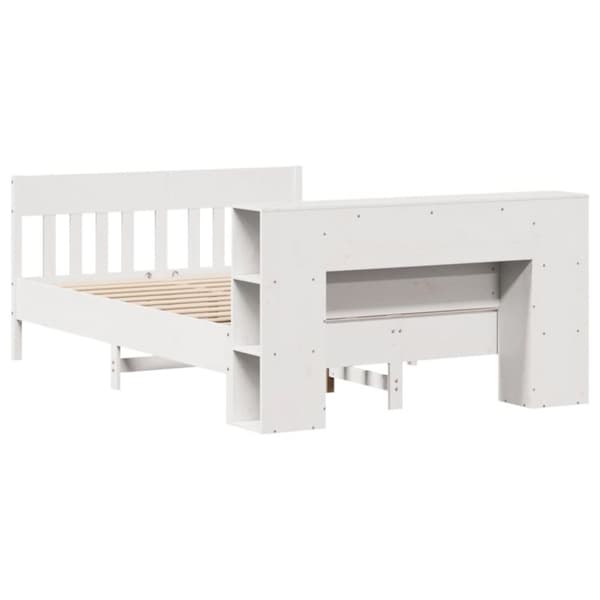 vidaXL Seng med bokhylle uten madrass hvit 150x200 cm heltre furu