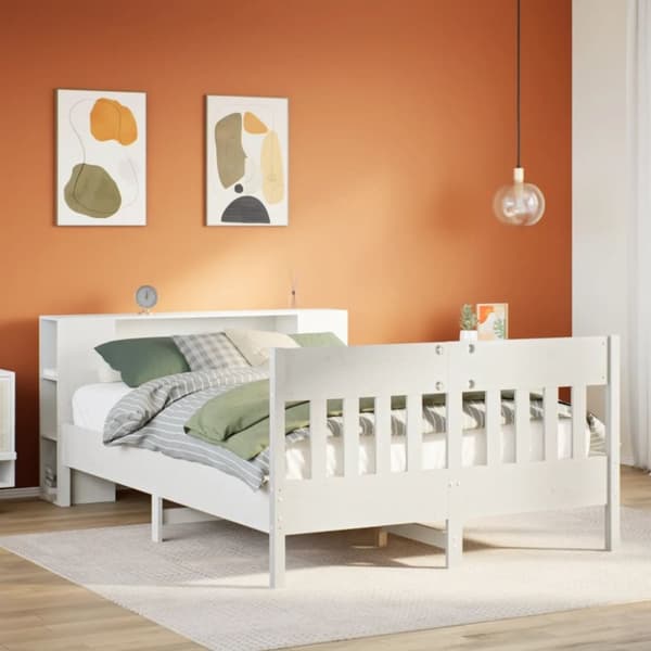 vidaXL Seng med bokhylle uten madrass hvit 150x200 cm heltre furu