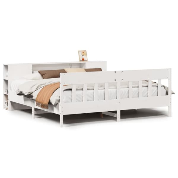vidaXL Seng med bokhylle uten madrass hvit 200x200 cm heltre furu