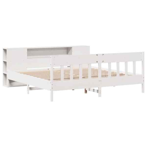vidaXL Seng med bokhylle uten madrass hvit 200x200 cm heltre furu