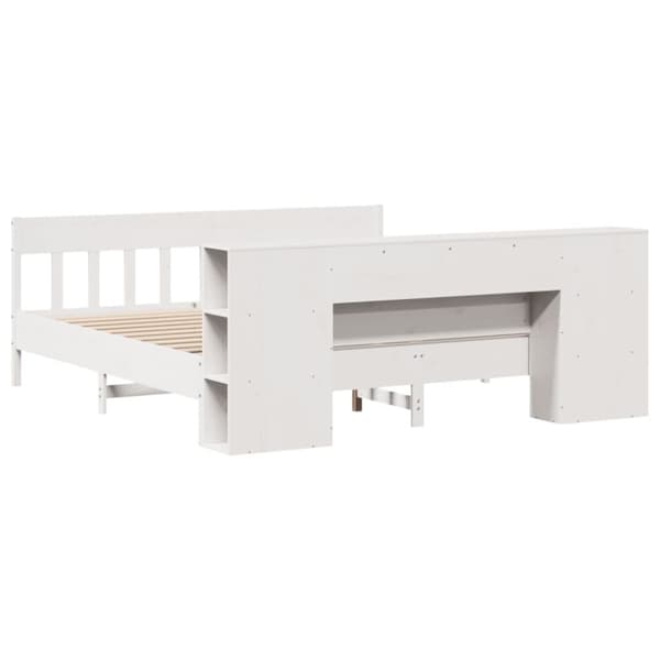 vidaXL Seng med bokhylle uten madrass hvit 200x200 cm heltre furu