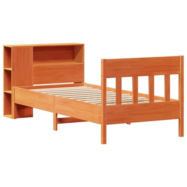 vidaXL Seng med bokhylle uten madrass voksbrun 100x200 cm heltre furu