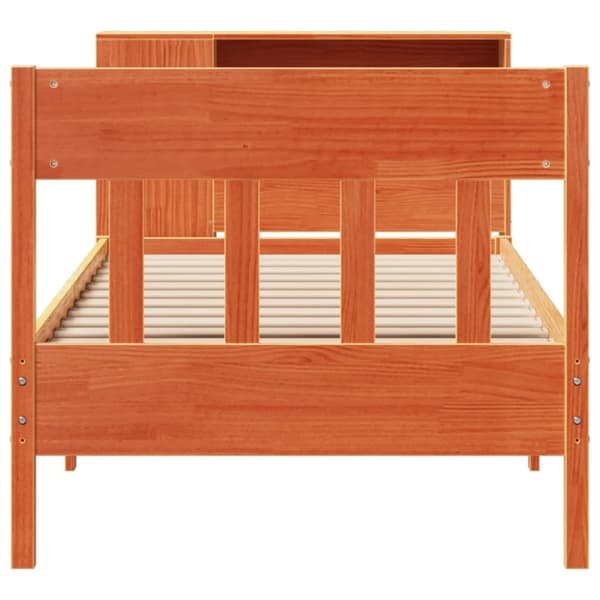 vidaXL Seng med bokhylle uten madrass voksbrun 100x200 cm heltre furu