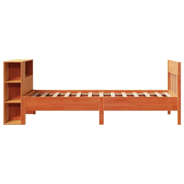 vidaXL Seng med bokhylle uten madrass voksbrun 100x200 cm heltre furu