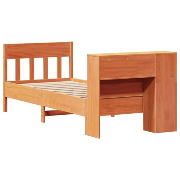 vidaXL Seng med bokhylle uten madrass voksbrun 100x200 cm heltre furu