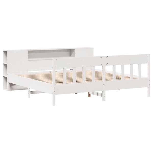 vidaXL Säng med bokhylla utan madrass vit 180x200cm massiv furu