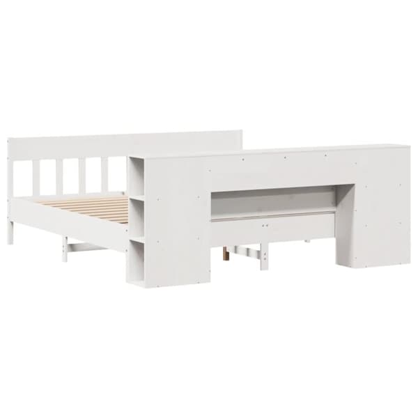 vidaXL Säng med bokhylla utan madrass vit 180x200cm massiv furu