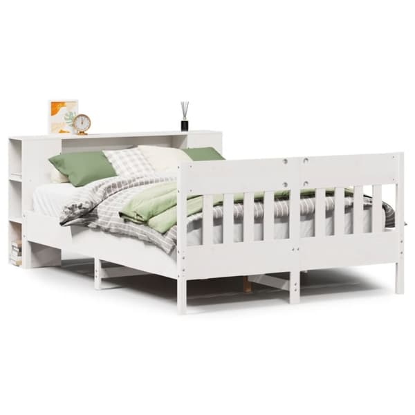 vidaXL Seng med bokhylle uten madrass hvit 140x200 cm heltre furu