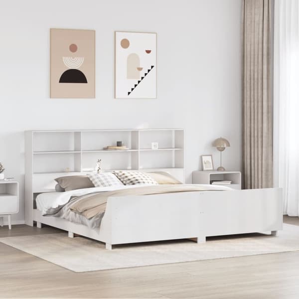 vidaXL Sängynrunko ilman patjaa valkoinen 200x200 cm täysi mänty